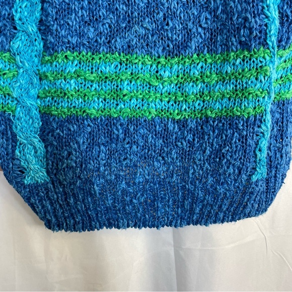 DONAGAIN Women’s Vintage Blue Linen Knit Short Sleeve Sweater Size Medium - Picture 5 of 9